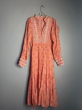 Timo Weiland Floral Print Ruffle Long Sleeve Maxi Dress Women Size Medium M